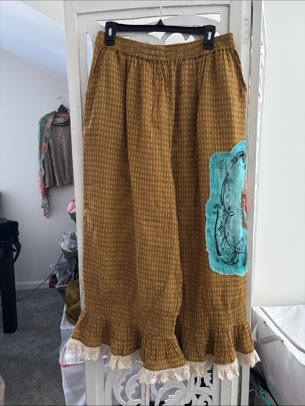 Boho Ruffle Hem Pants in Mustard